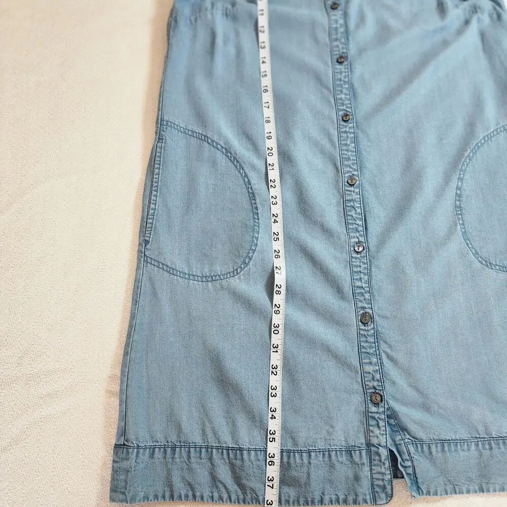J. Jill Denim Medium Blue Relaxed Casual Sleeveless Button-Up Dress Pockets - Picture 5 of 8